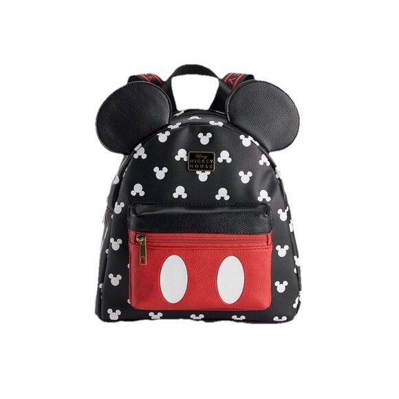 Disney's Mickey Mouse with 3D Ears and All Over Print Backpack Black Red - Picture 1 of 9